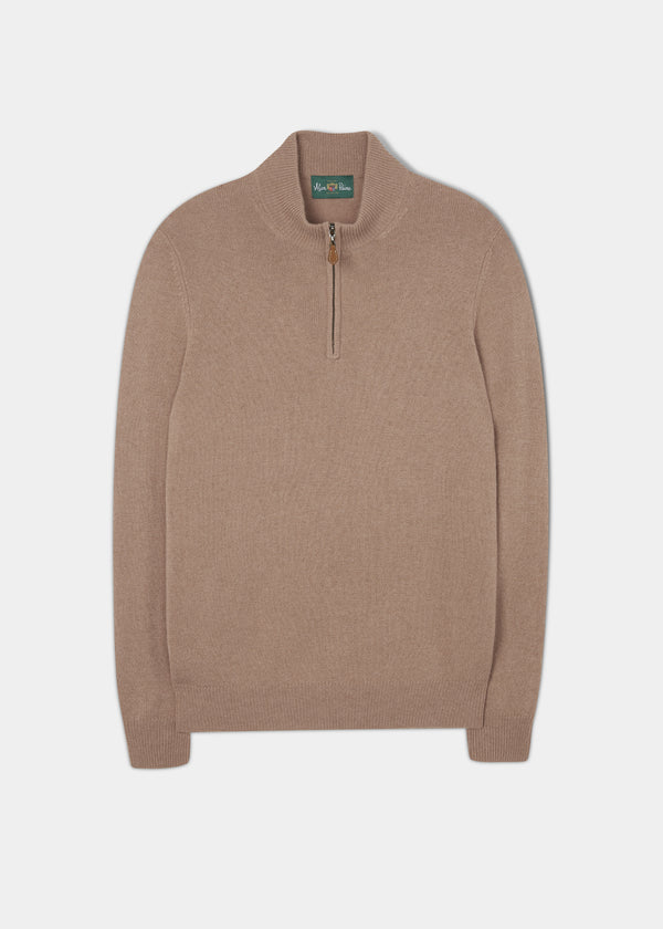 alan paine Sutherland Lambswool 1/4 Zip Jumper in Camel - Regular Fit