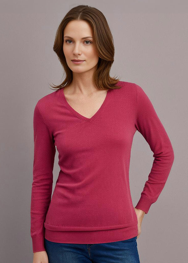 Alan Paine Thea Cotton Cashmere Vee Neck Jumper In Raspberry
