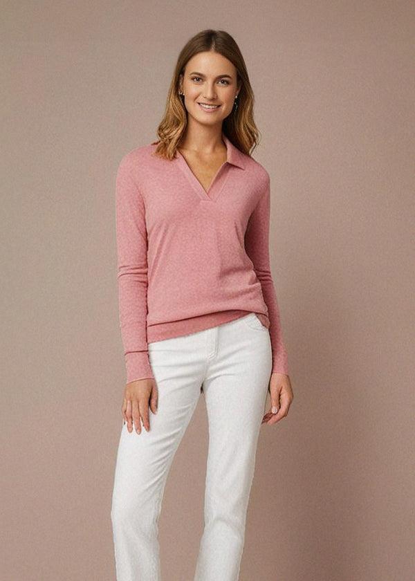Alan Paine Uma Cotton Cashmere Open Placket Jumper In Carnation