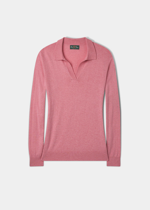 alan paine Uma Cotton Cashmere Open Placket Jumper In Carnation