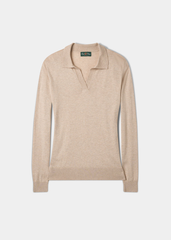 alan paine Uma Cotton Cashmere Open Placket Jumper In Sand