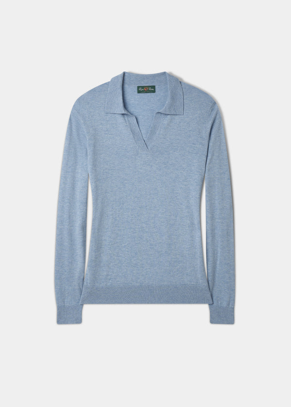 alan paine Uma Cotton Cashmere Open Placket Jumper In Steel Blue