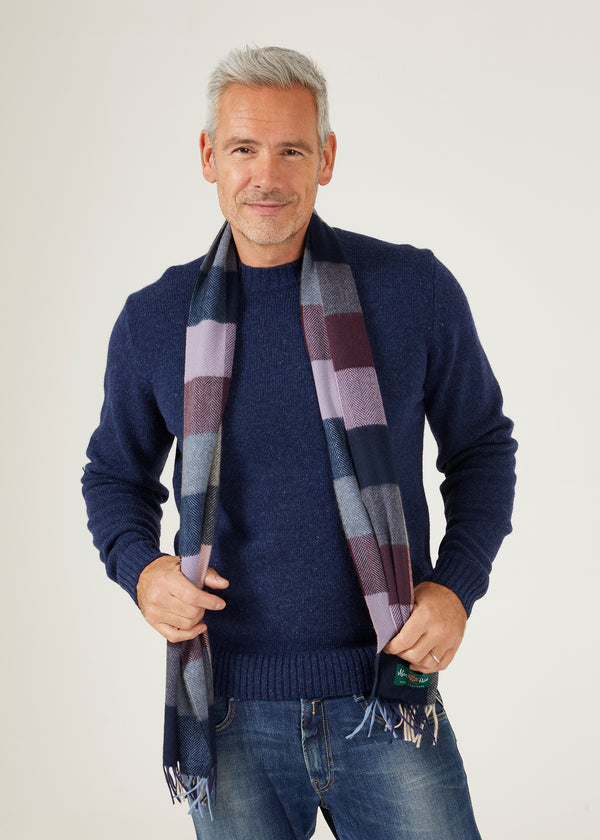 Alan Paine Westhay Men's Block Check Cashmere Scarf In Bordeaux