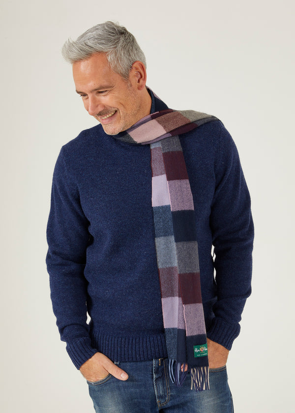 Alan Paine Westhay Men's Block Check Cashmere Scarf In Bordeaux