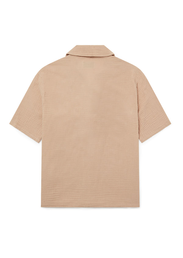 Albam Crinkle Holiday Shirt In Warm Beige