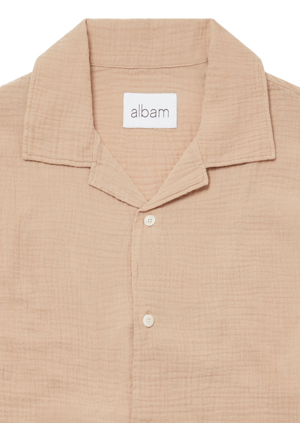 Albam Crinkle Holiday Shirt In Warm Beige