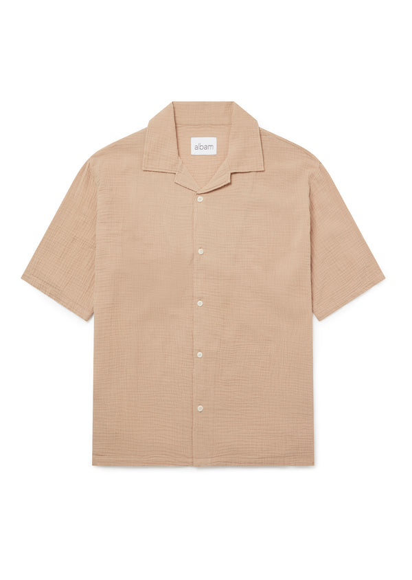 albam Crinkle Holiday Shirt in Warm Beige