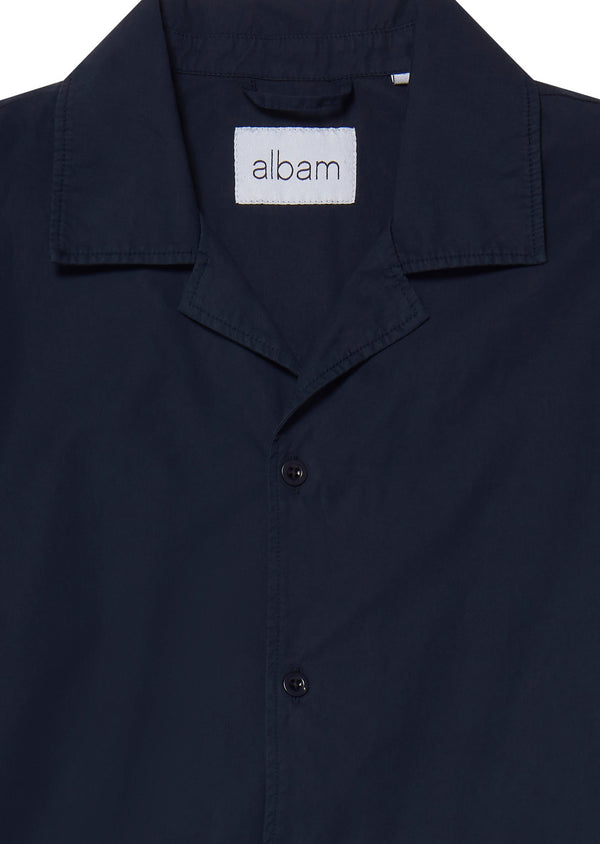 Albam Long Sleeve Revere Poplin Shirt In Dark Navy