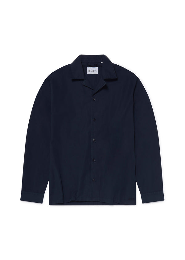 albam Long Sleeve Revere Poplin Shirt in Dark Navy