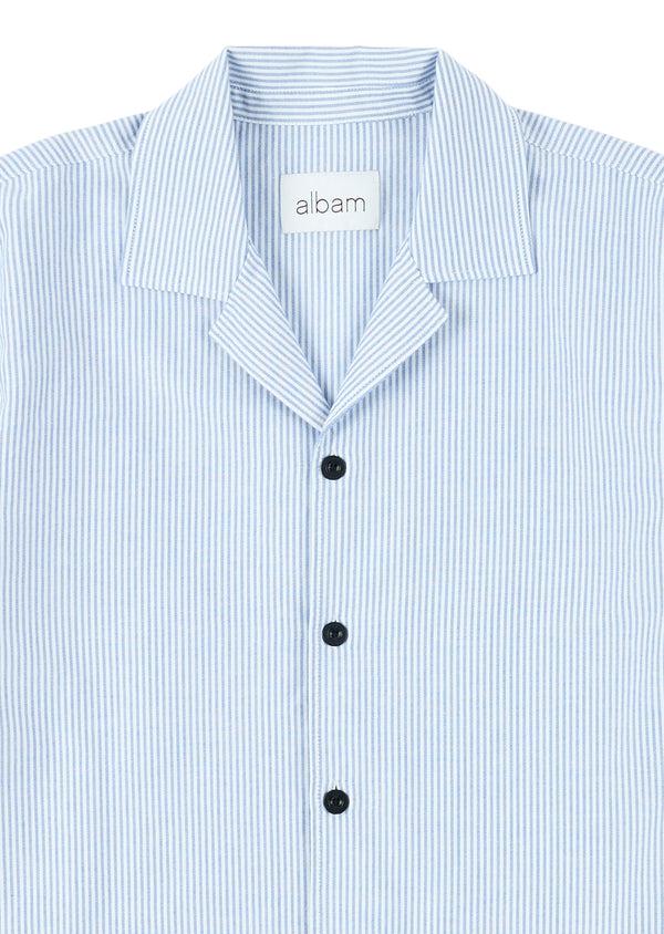 Albam Oxford Stripe Fenton Shirt In Washed Blue