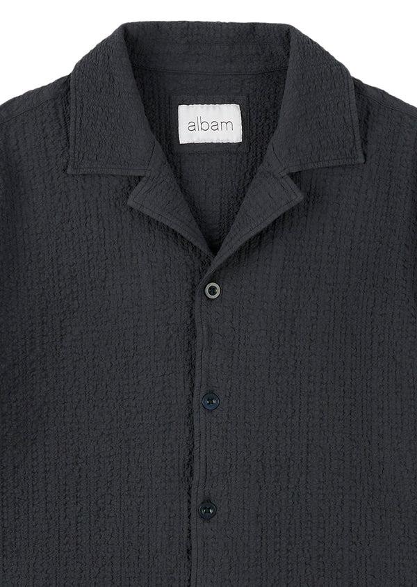 Albam Seersucker Fenton Shirt In Black