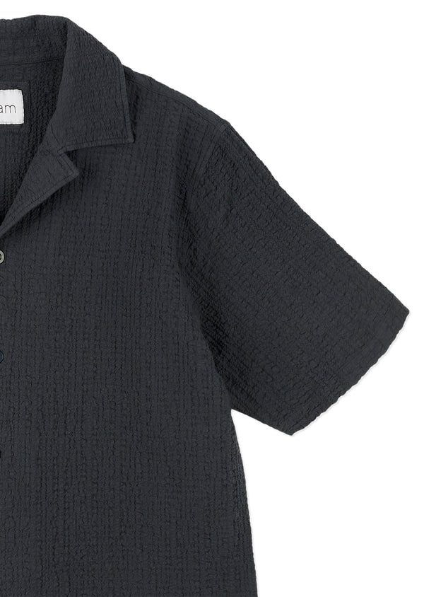 Albam Seersucker Fenton Shirt In Black