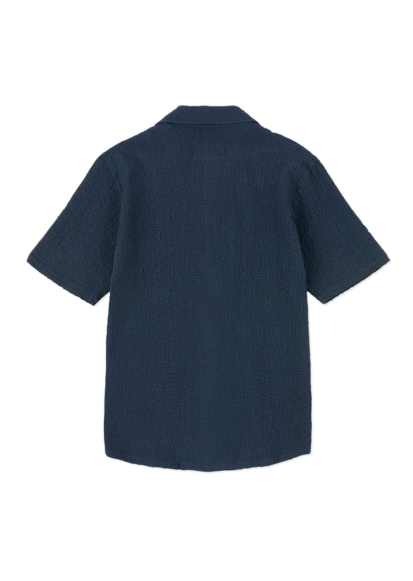 Albam Seersucker Fenton Shirt In Dark Navy