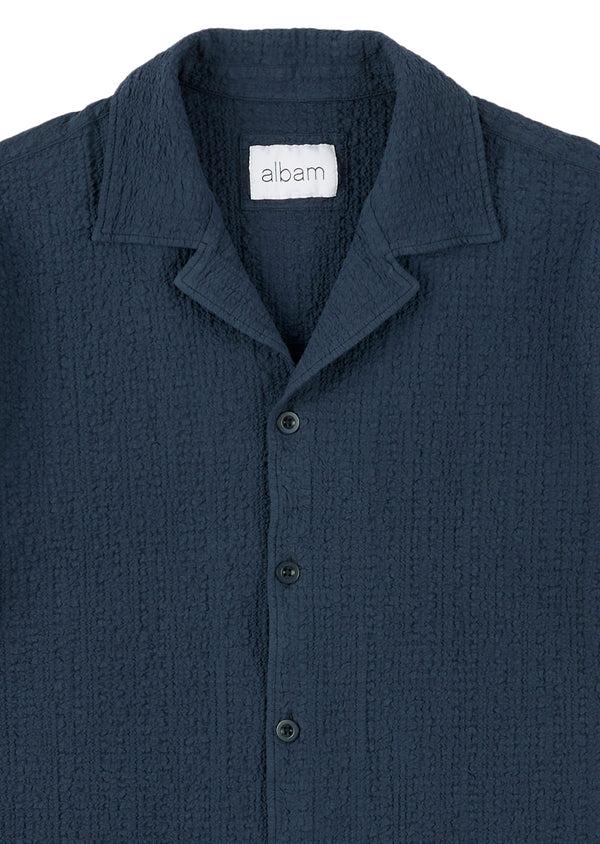 Albam Seersucker Fenton Shirt In Dark Navy
