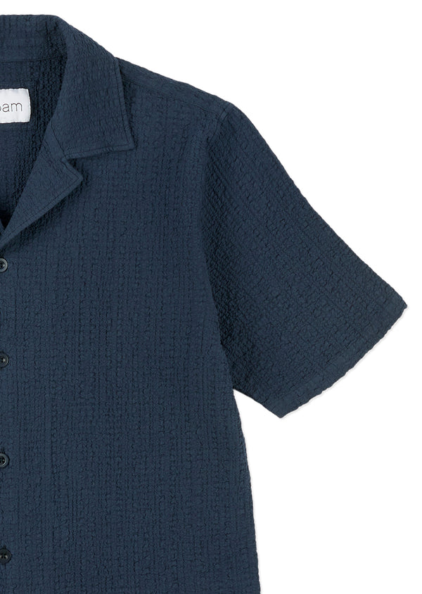 Albam Seersucker Fenton Shirt In Dark Navy