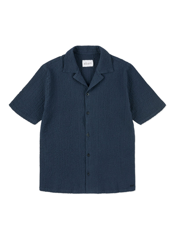 albam Seersucker Fenton Shirt in Dark Navy