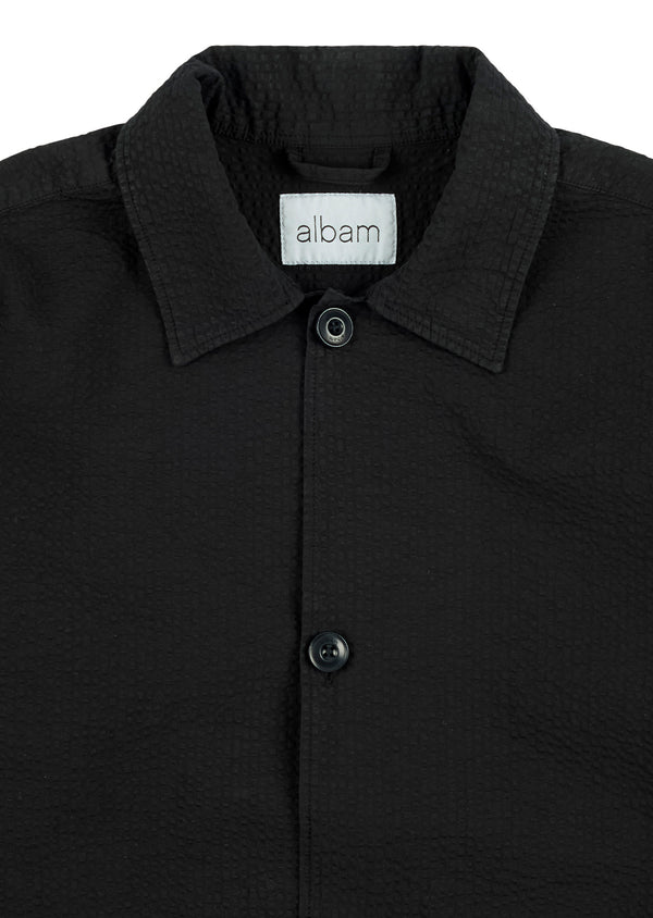 Albam Seersucker Modern Overshirt In Black