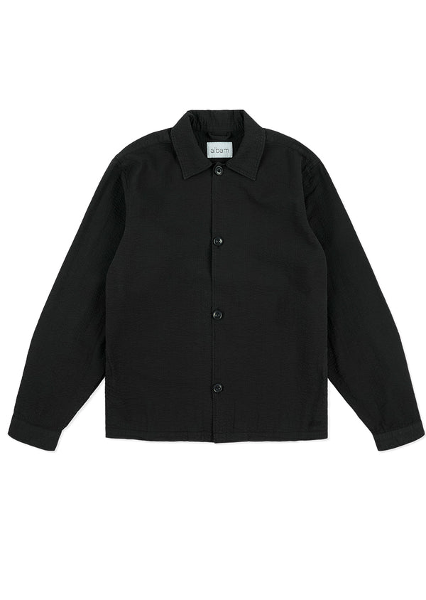 albam Seersucker Modern Overshirt in Black
