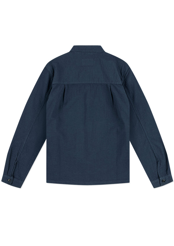 Albam Seersucker Modern Overshirt In Dark Navy