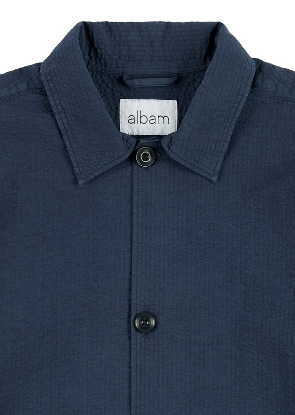 Albam Seersucker Modern Overshirt In Dark Navy