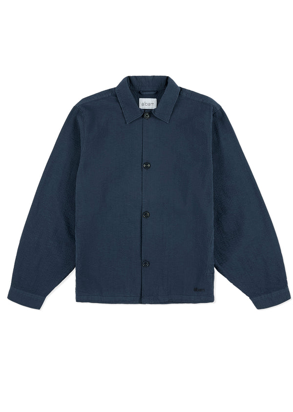 albam Seersucker Modern Overshirt in Dark Navy