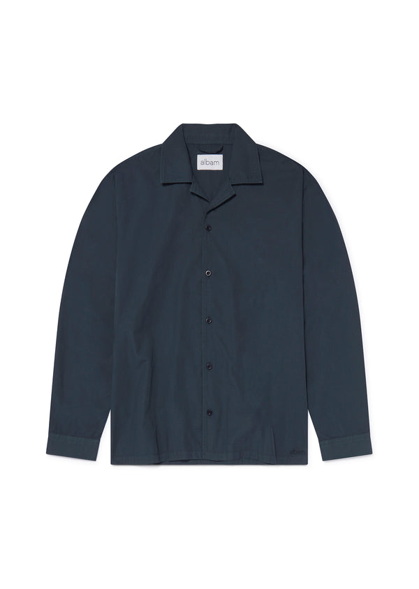 albam Long Sleeve Revere Poplin Shirt in Kelp Green