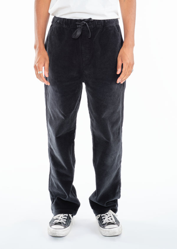 Albam Simple Cord Drawstring Trouser In Washed Black