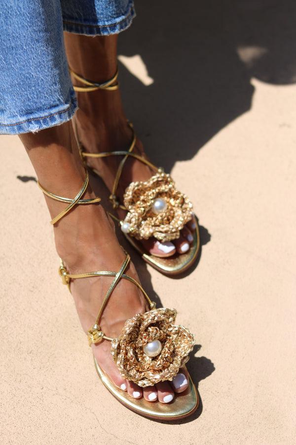 alameda turquesa MEREDITH CROCHET FLOWER SANDALS