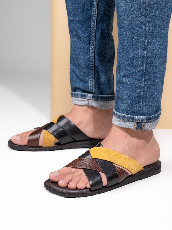 alberto torresi Alberto Torresi 271 Trendy Non Stitched Strap Leather Men Slippers