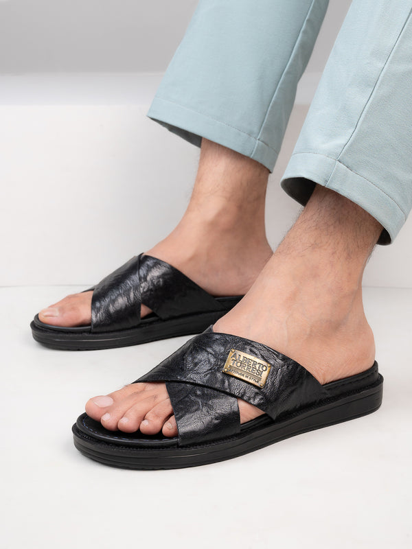 alberto torresi Alberto Torresi Barleta Black Leather Men Slippers alberto torresi Alberto Torresi Barleta Black Leather Men Slippers