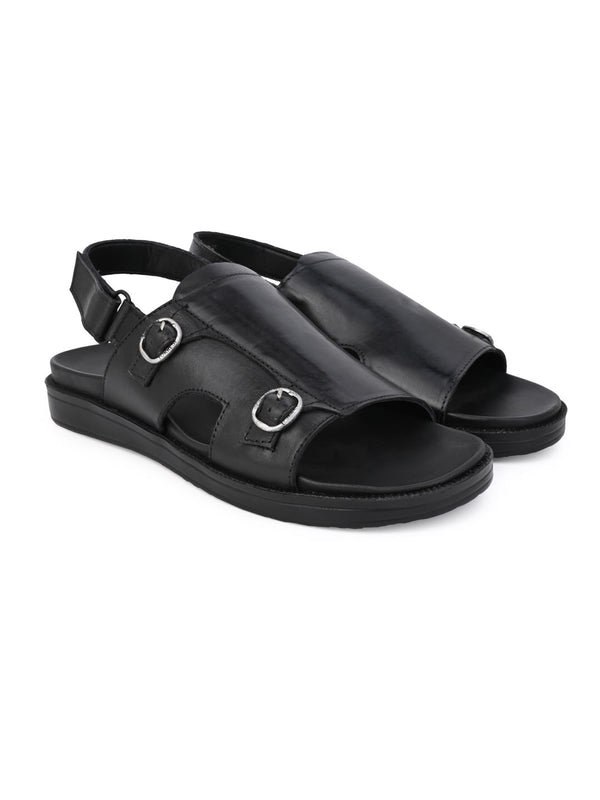 Alberto Torresi Alberto Torresi Black Genuine Leather Slingback Sandals For Men