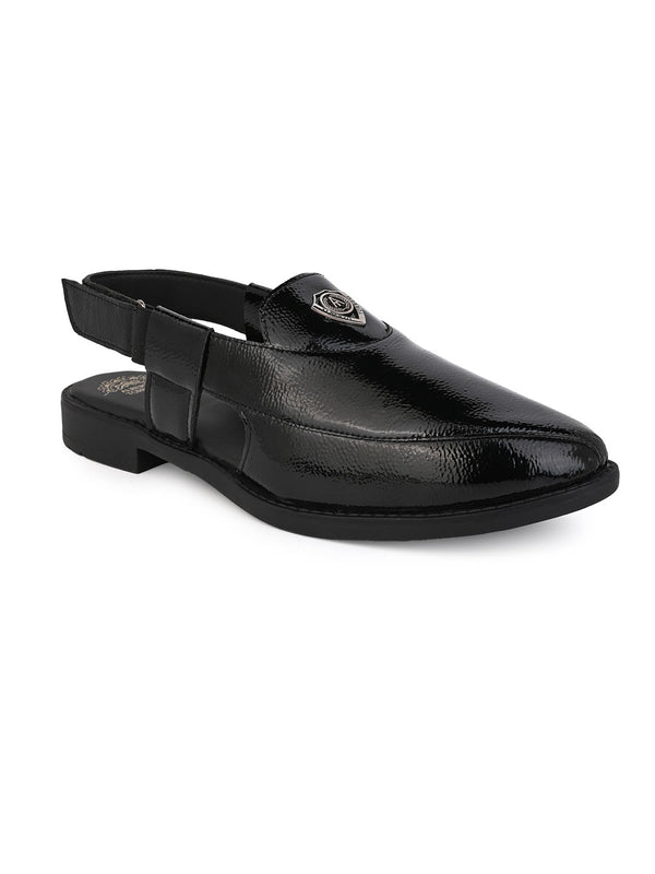 Alberto Torresi Alberto Torresi Black Patent Crinkle Peshawari Sandal With Padded Insole