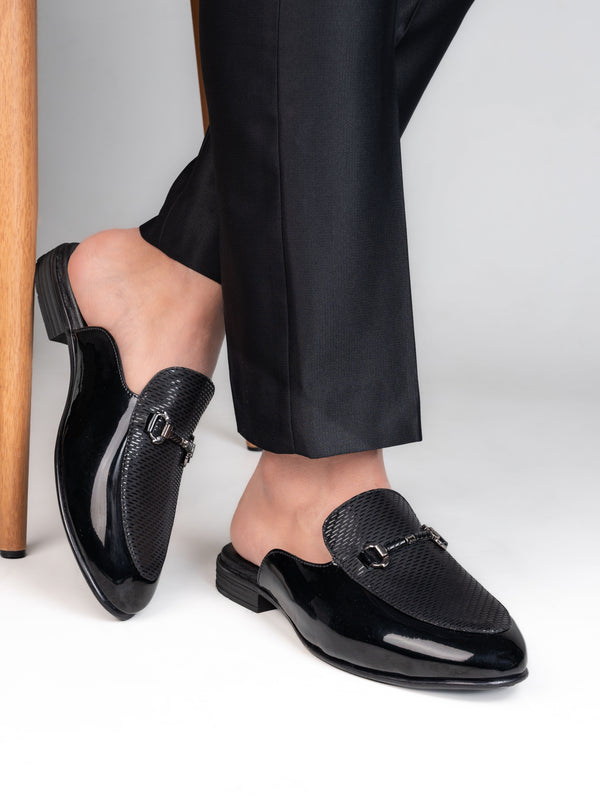 alberto torresi Alberto Torresi Black Patent Mule With Metal Accent