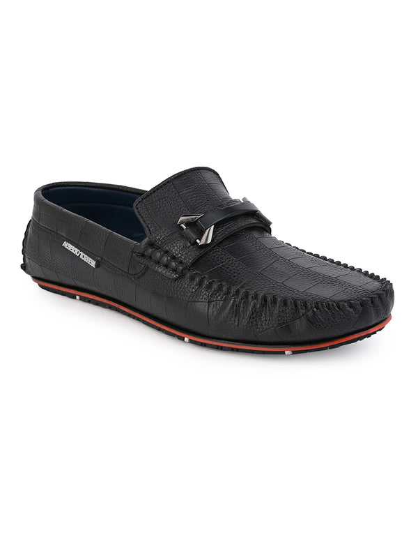 alberto torresi Alberto Torresi Black Round Toe Loafers With Metal Accent alberto torresi Alberto Torresi Black Round Toe Loafers With Metal Accent