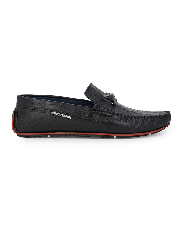 Alberto Torresi Alberto Torresi Black Round Toe Loafers With Metal Accent