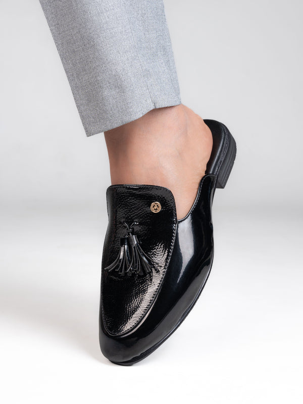 alberto torresi Alberto Torresi Black Tassel Patent Mule