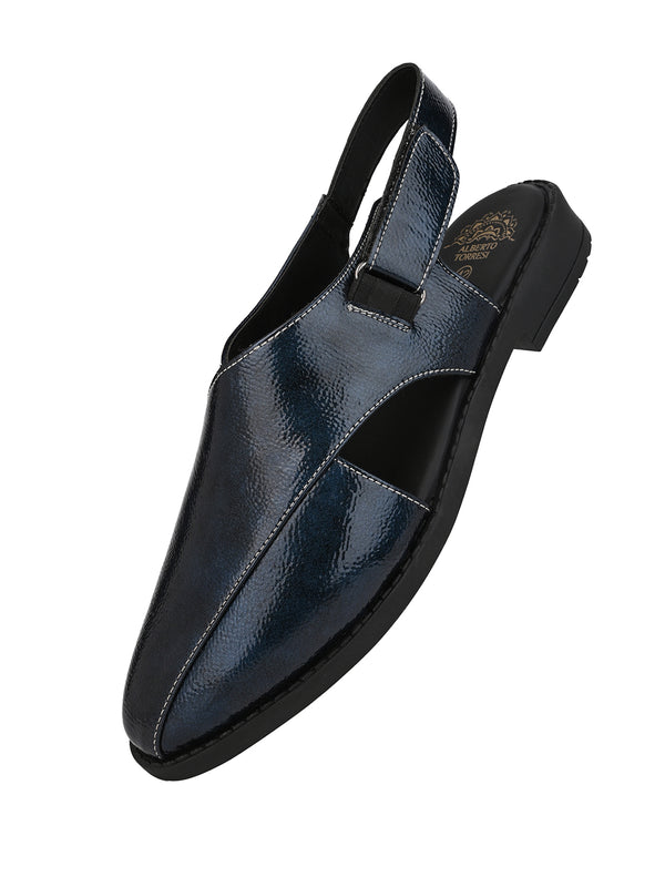 Alberto Torresi Alberto Torresi Blue Patent Crinkle Peshawari Sandal With Padded Insole