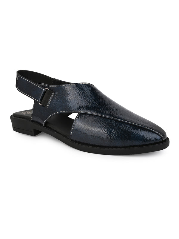 Alberto Torresi Alberto Torresi Blue Patent Crinkle Peshawari Sandal With Padded Insole