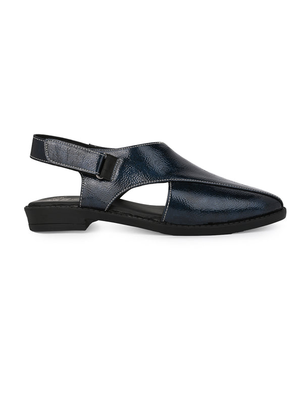 Alberto Torresi Alberto Torresi Blue Patent Crinkle Peshawari Sandal With Padded Insole