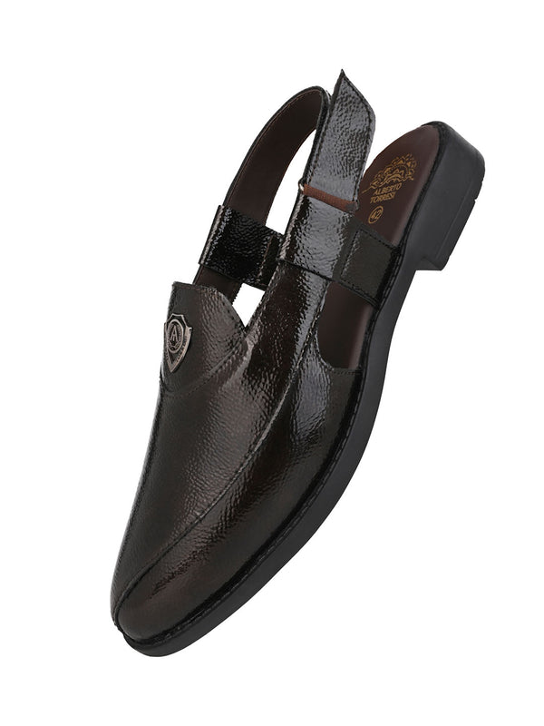Alberto Torresi Alberto Torresi Brown Patent Crinkle Peshawari Sandal With Padded Insole