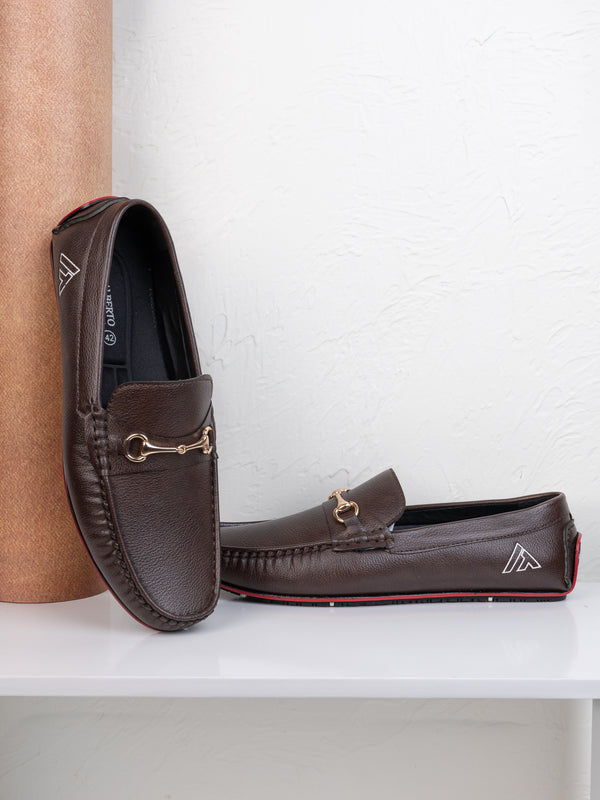 alberto torresi Alberto Torresi Brown Round Toe Loafers With Metal Accent