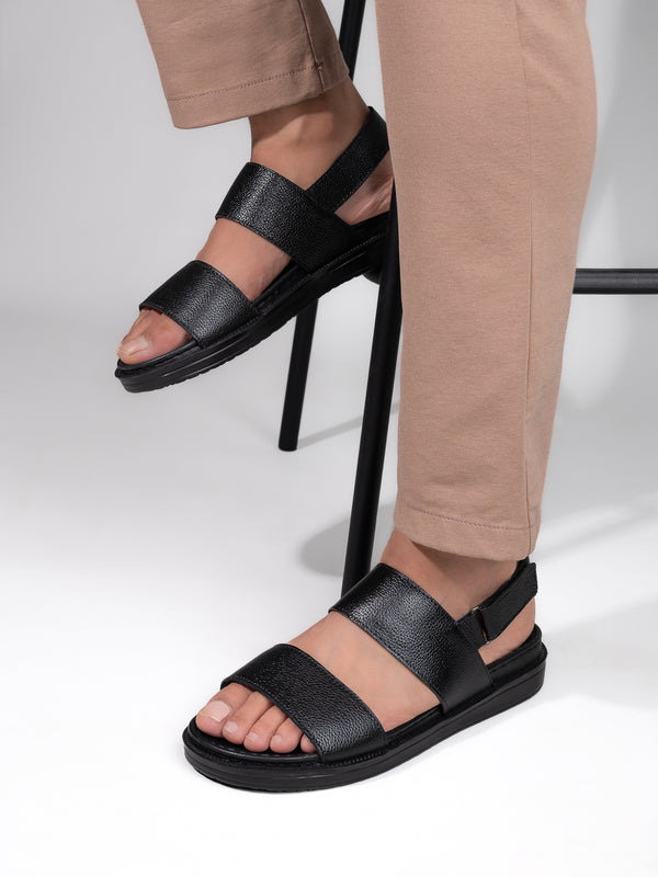 alberto torresi Alberto Torresi Deriko Black Genuine Leather Slingl Back Sandals For Men