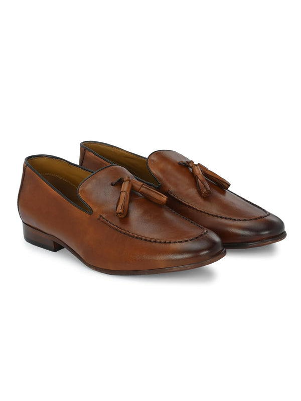 Alberto Torresi Alberto Torresi Genuine Leather 683 Tan Tassel Loafers For Men
