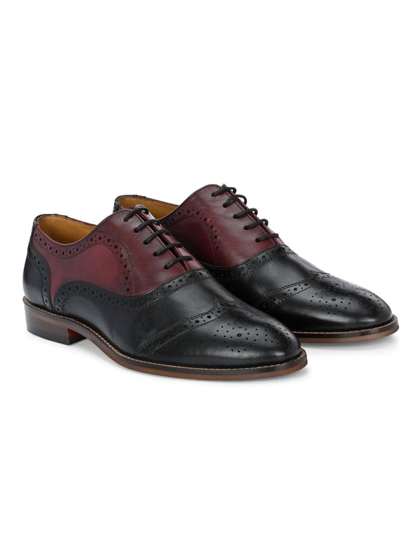 Alberto Torresi Alberto Torresi Genuine Leather Black Bordo Brogue Formal Lace Ups