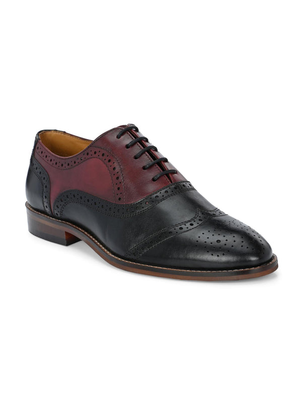 alberto torresi Alberto Torresi Genuine Leather Black Bordo Brogue Formal Lace Ups