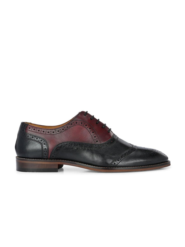 Alberto Torresi Alberto Torresi Genuine Leather Black Bordo Brogue Formal Lace Ups
