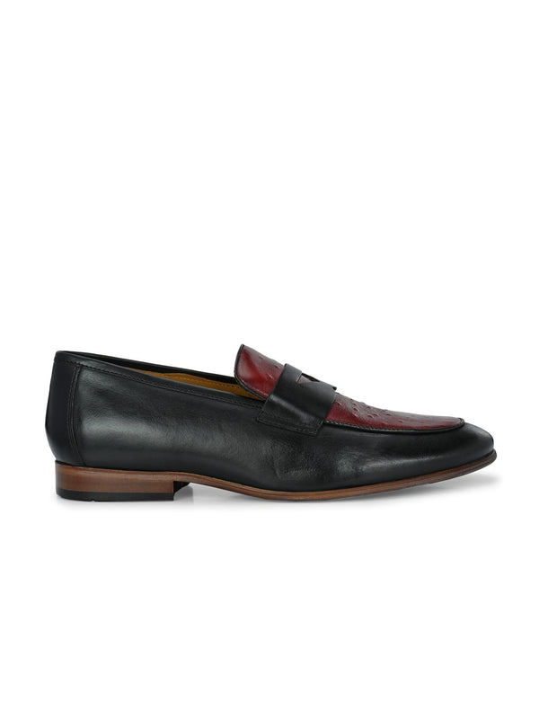 Alberto Torresi Alberto Torresi Genuine Leather Black Bordo Loafers For Men