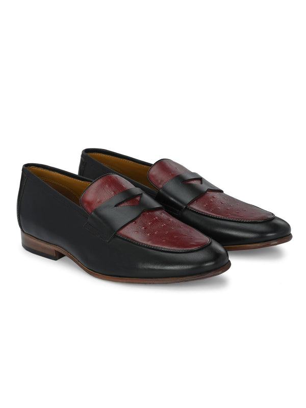 Alberto Torresi Alberto Torresi Genuine Leather Black Bordo Loafers For Men