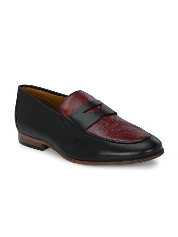 alberto torresi Alberto Torresi Genuine Leather Black Bordo Loafers For Men