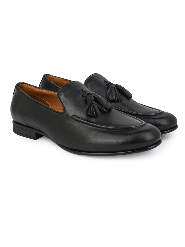 Alberto Torresi Alberto Torresi Genuine Leather Black Tassel Loafers For Men